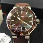 High Quality Replica Oris Aquis SW200 Brown Bezel Leather Strap Watch 43.5mm